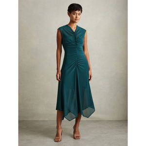 REISS LYRA Mesh Jersey Ruched Midi Dress